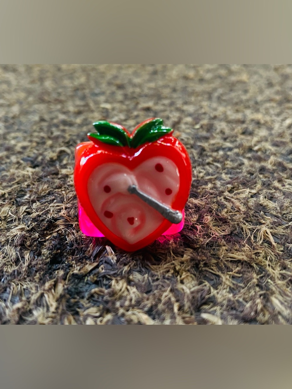 LRed Apple Heart Ring with Green Leaf Accent
